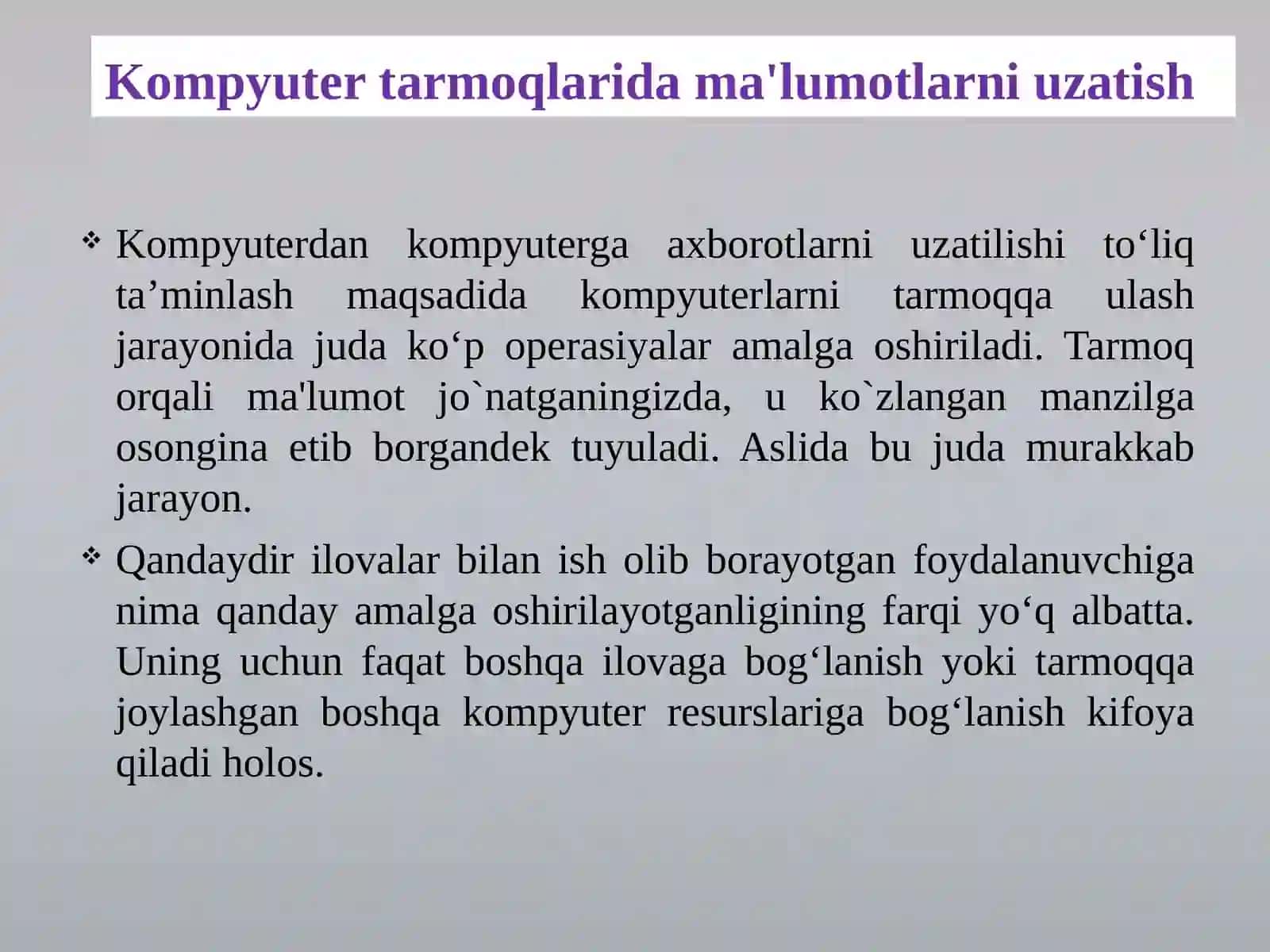 TARMOQDA MA’LUMOTLARNI ALMASHISH JARAYONLARI 2