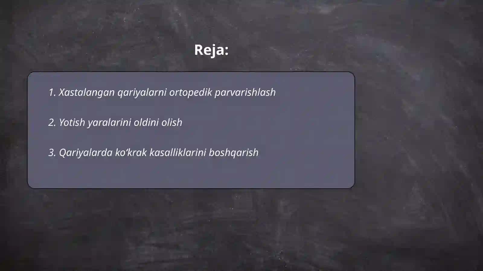 Qariyalarni parvarishlashda hamshiralik jarayonini olib borish 2