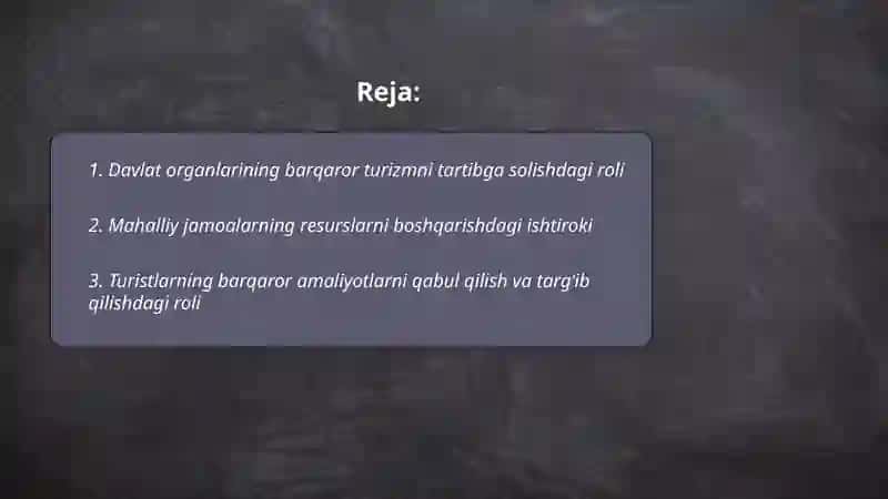 Barqaror turizmda asosiy manfaatdor tomonlar va ularning roli 2