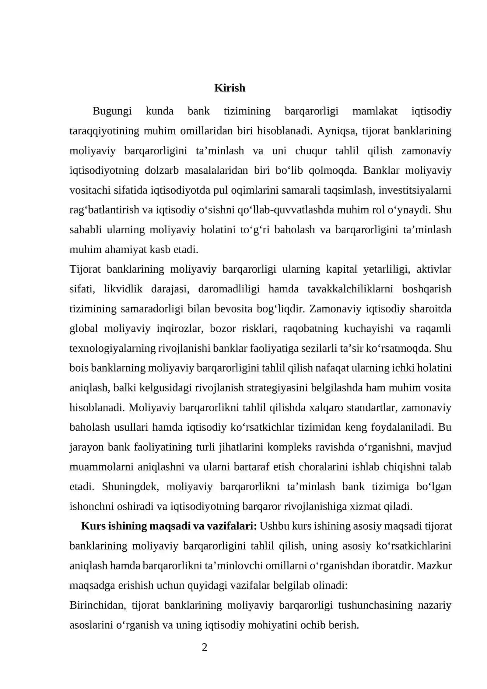 TIJORAT BANKLARINING MOLIYAVIY BARQARORLIGINI TAHLIL QILISH 2
