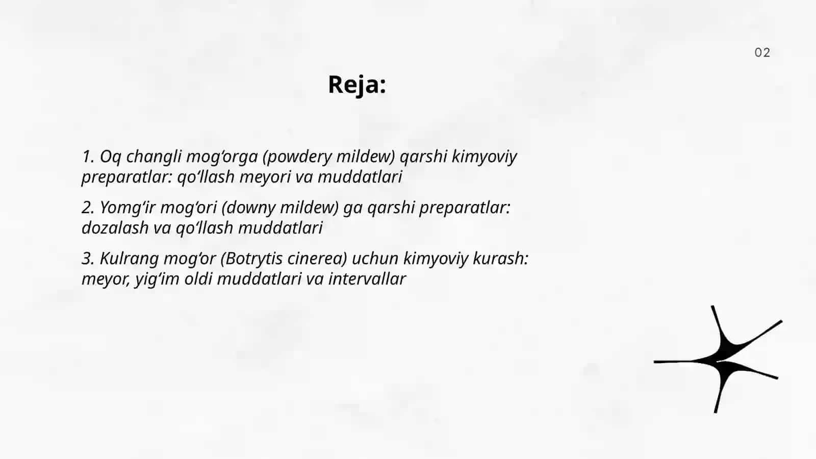 Uzumda keng tarqalgan kasalliklariga qarshi kimyoviy preparatlarni qo’llash meyori va muddatlari 2