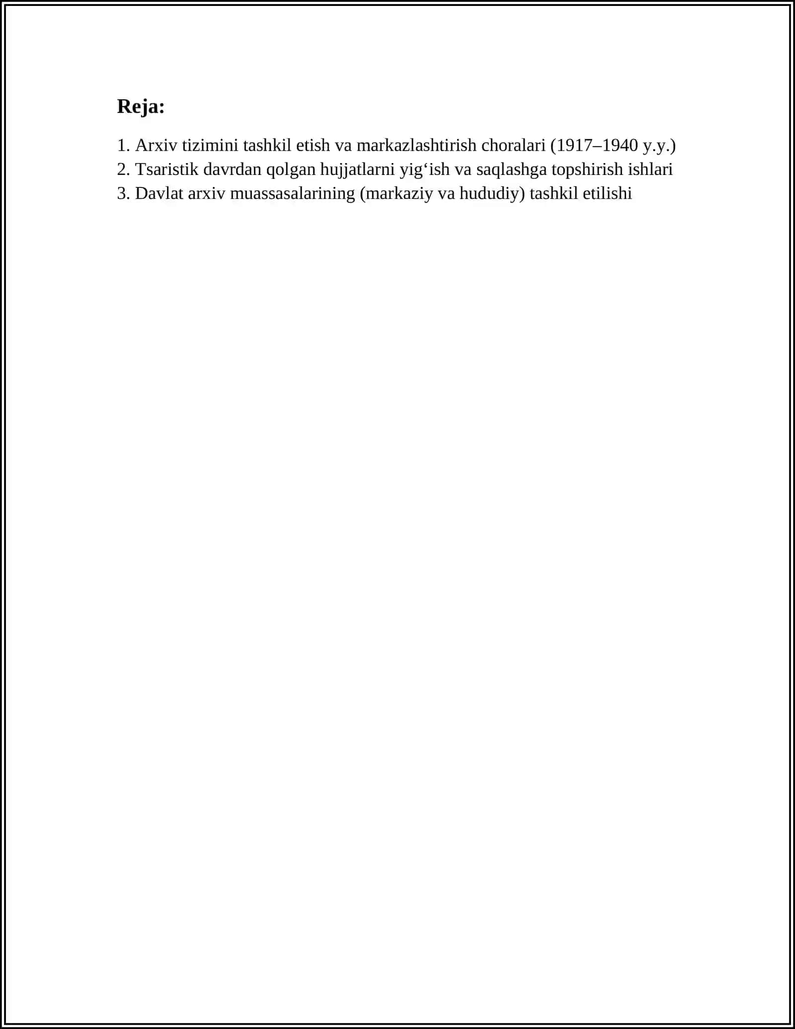 O‘ZBEKISTONDA ARXIV ISHI SOHASIDA AMALGA OSHIRILGAN TADBIRLAR (1917-1940 Y.Y.) 2