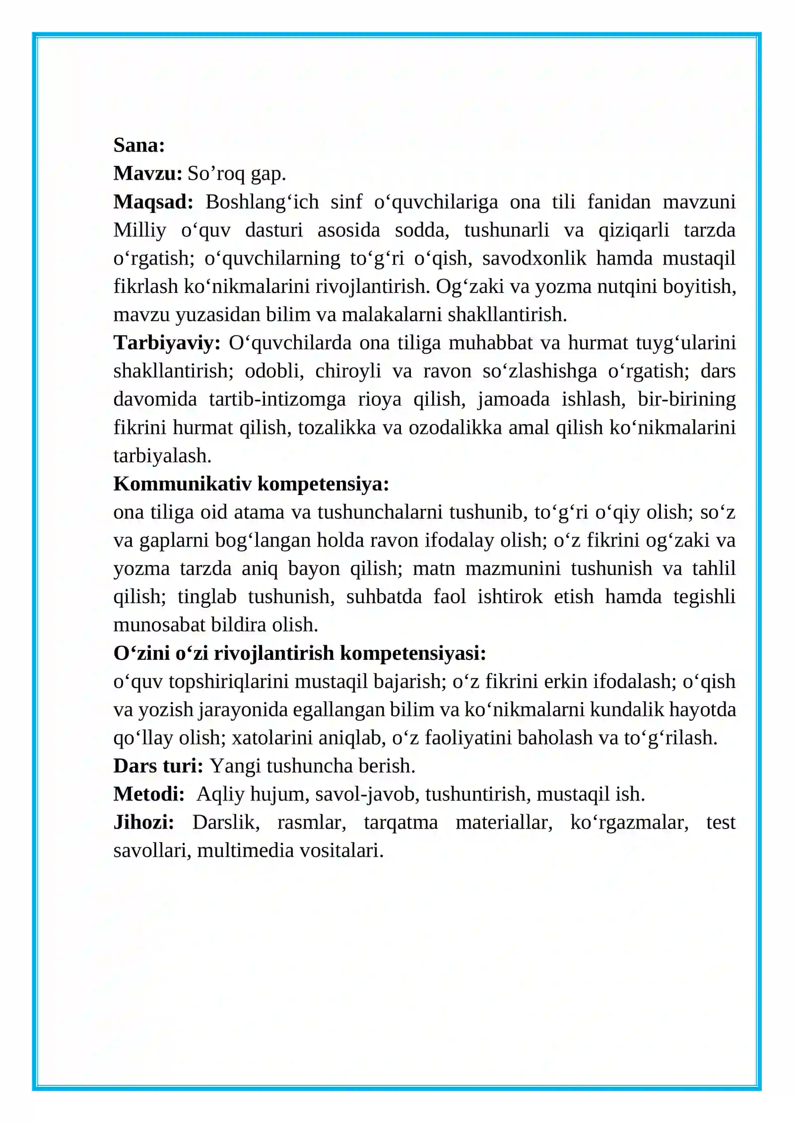 3-sinf. Ona tili. So'roq gap. 2