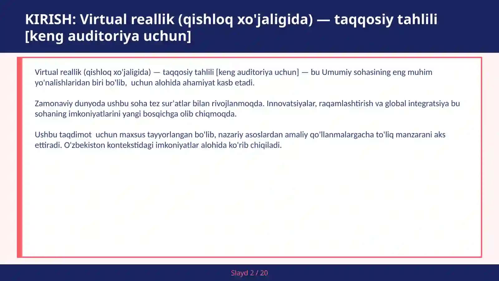 Virtual reallik (qishloq xo'jaligida) — taqqosiy tahlili [keng auditoriya uchun] 2