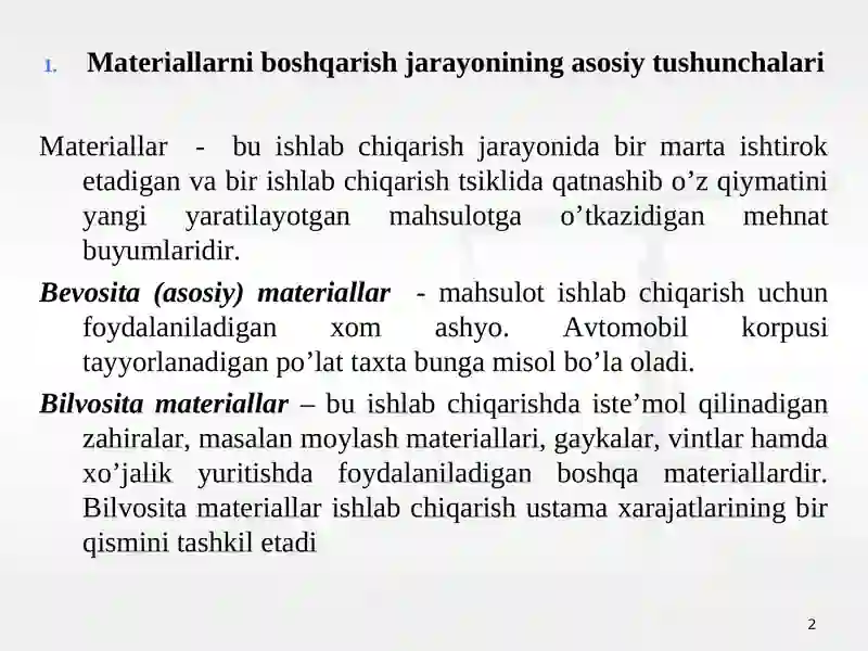 MATERIAL XARAJATLARINING HISOBI 2