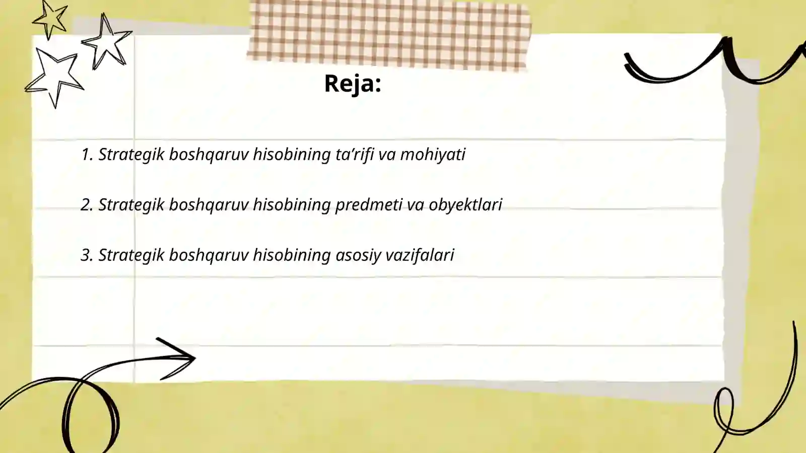 STRATEGIK BOSHQARUV HISOBINING MOHIYATI, PREDMETI VA VAZIFALARI 2