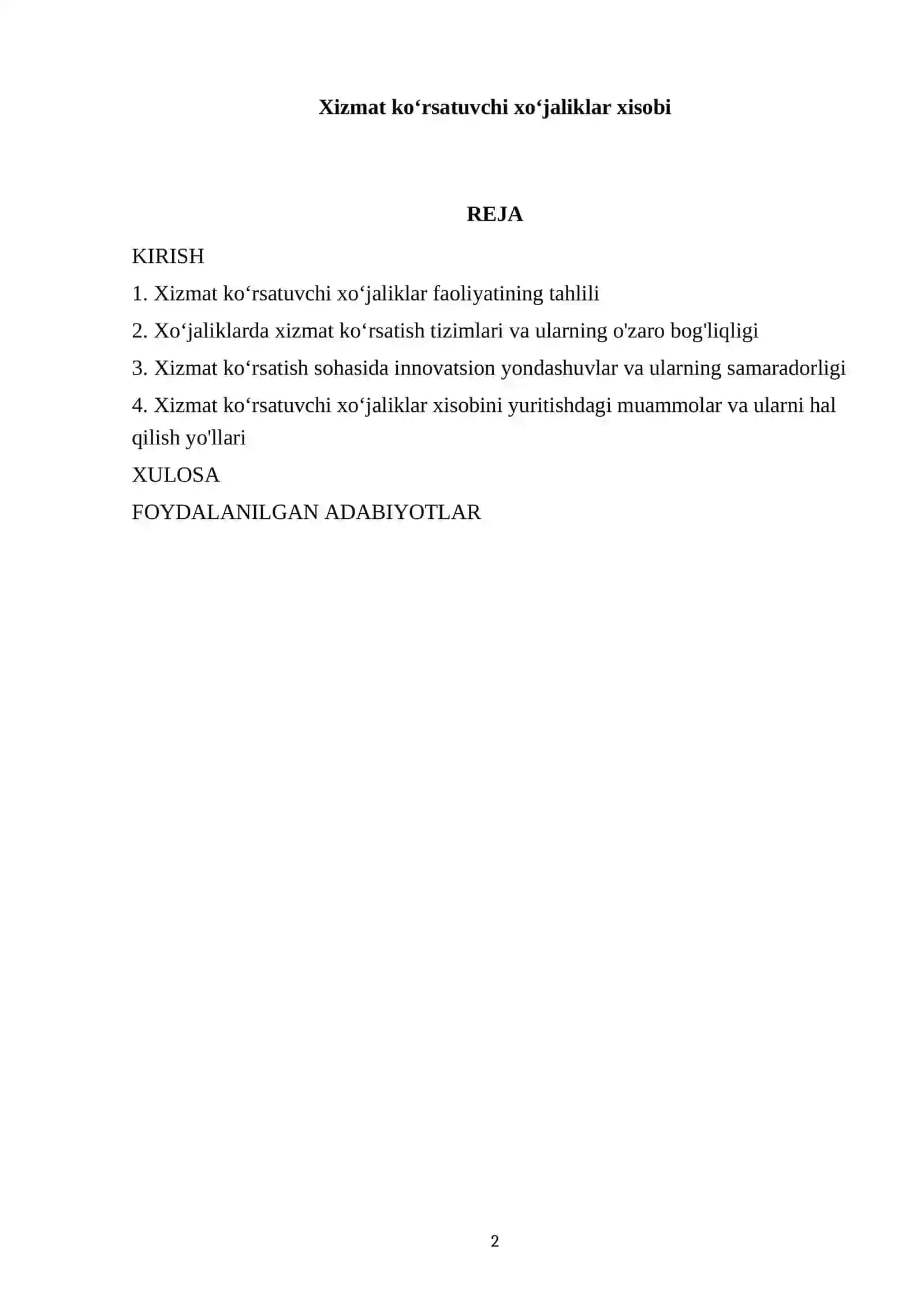 Xizmat koʻrsatuvchi xoʻjaliklar xisobi 2
