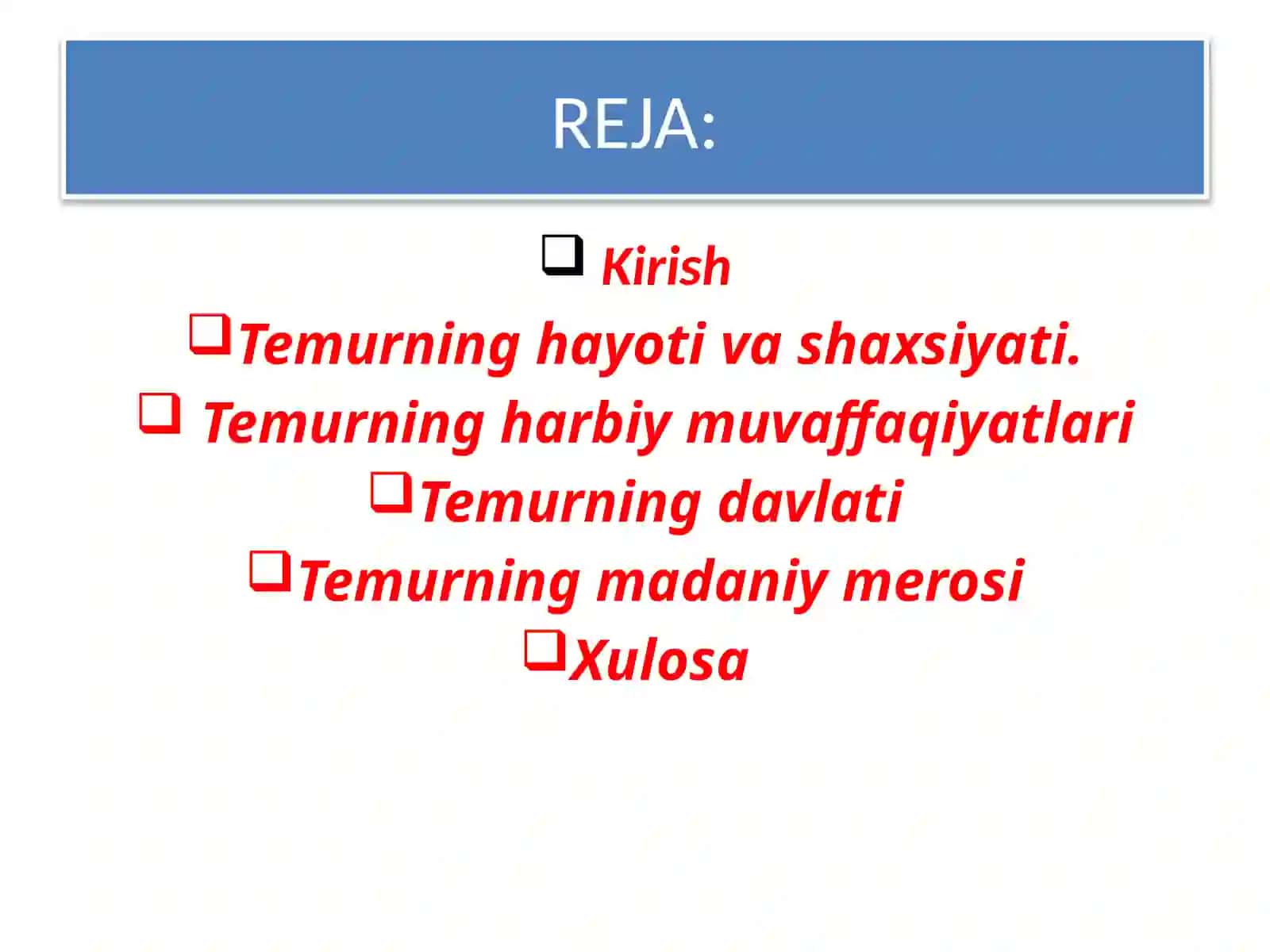 O’ZBEKISTONING ENG YANGI TARIXI FANIDAN 2
