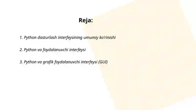 Python dasturlash tilining interfeysi 2