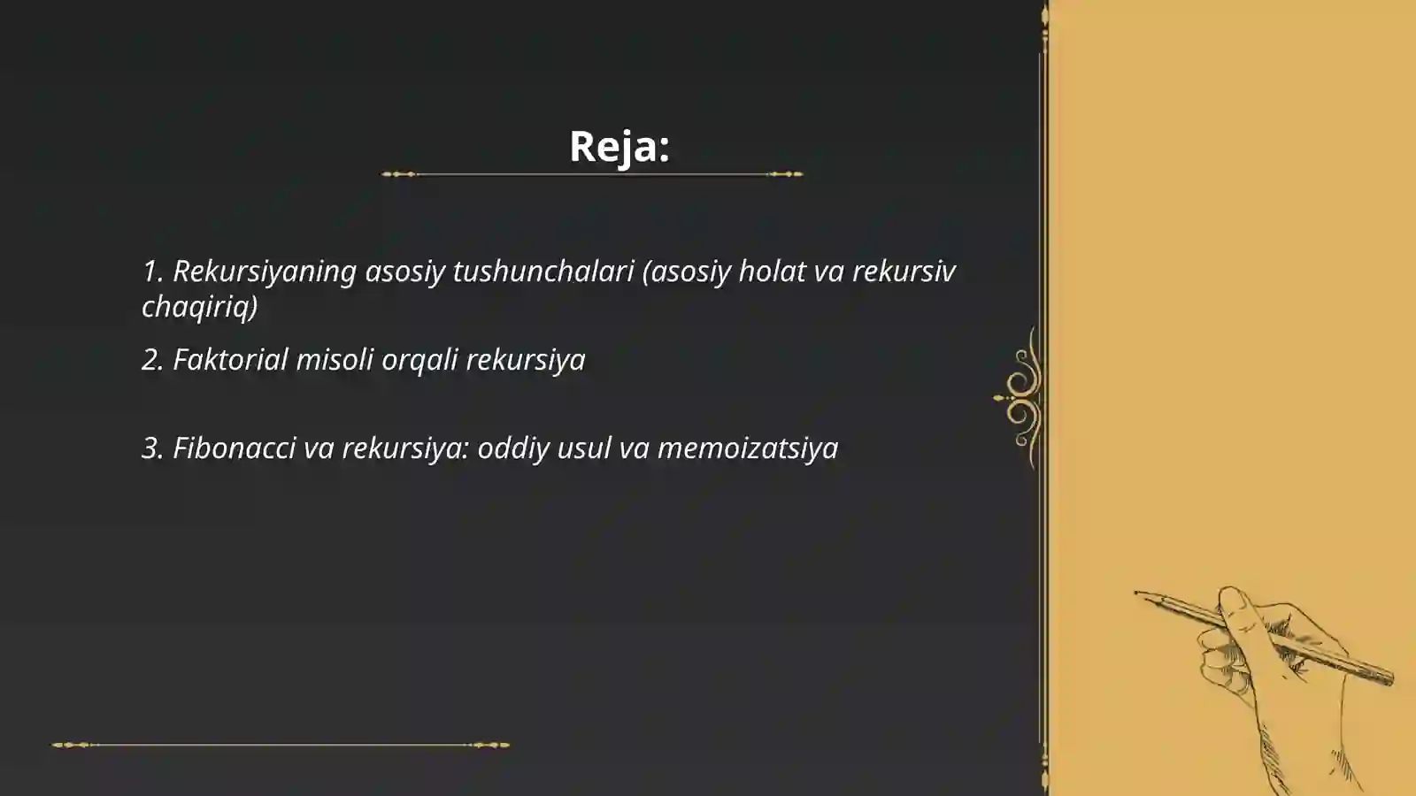 Python dasturlash tilida rekrussiv funksiyalar 2