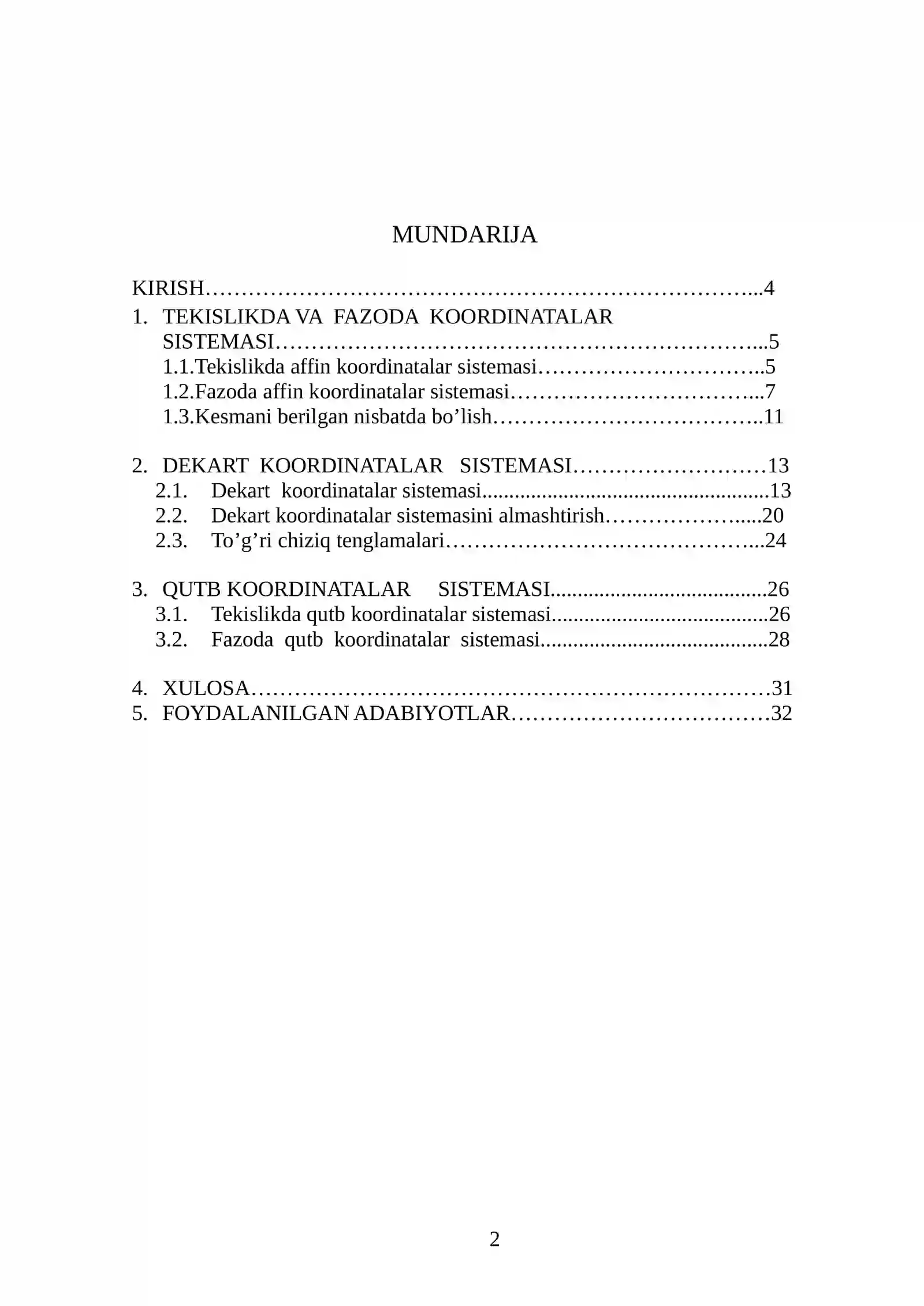 Tekislikda koordinatalar metodining tatbiqlari 2