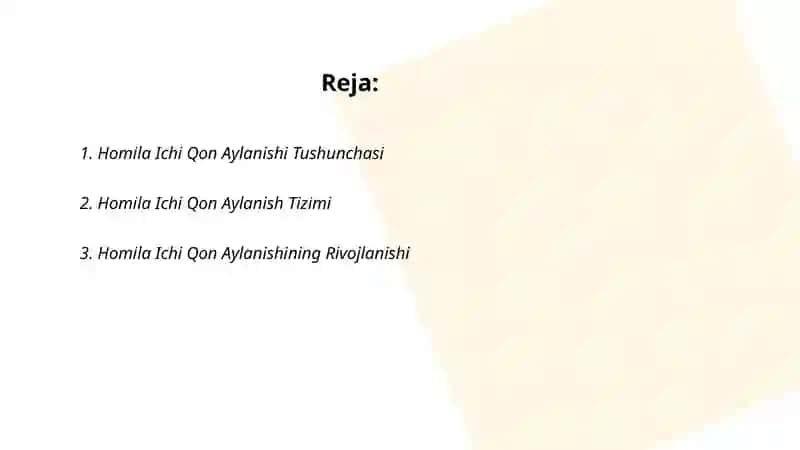 Homila Ichi Qon Aylanishi. Tekshirish Usullari. Zararlanish Semiotikasi 2