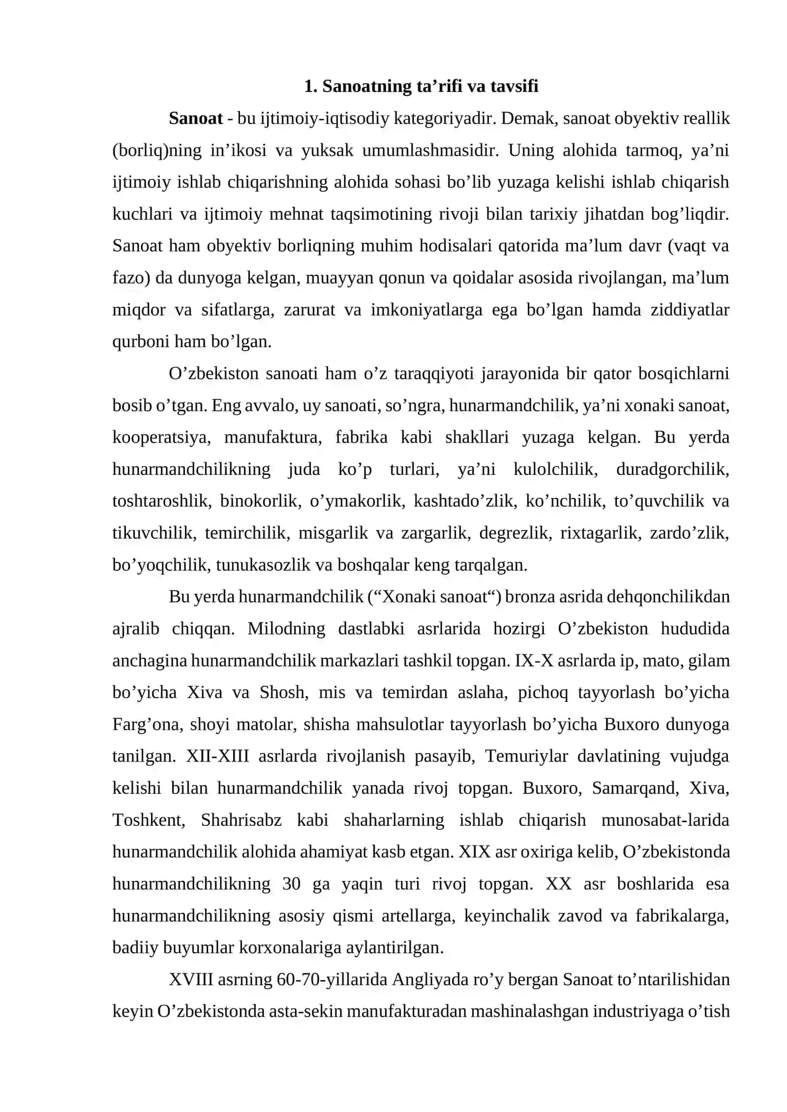 Sanoatning ta’rifi va tavsifi 2