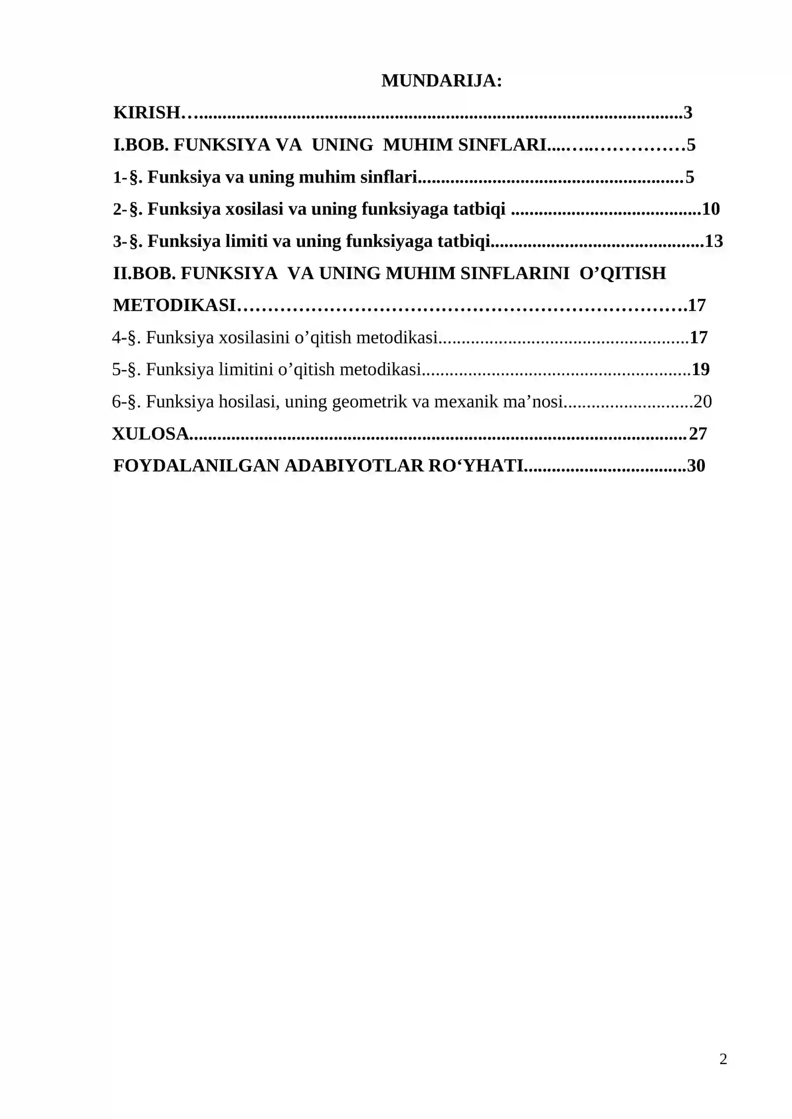 Funksiya va uning muhim sinflarini o’qitish metodikasi 2