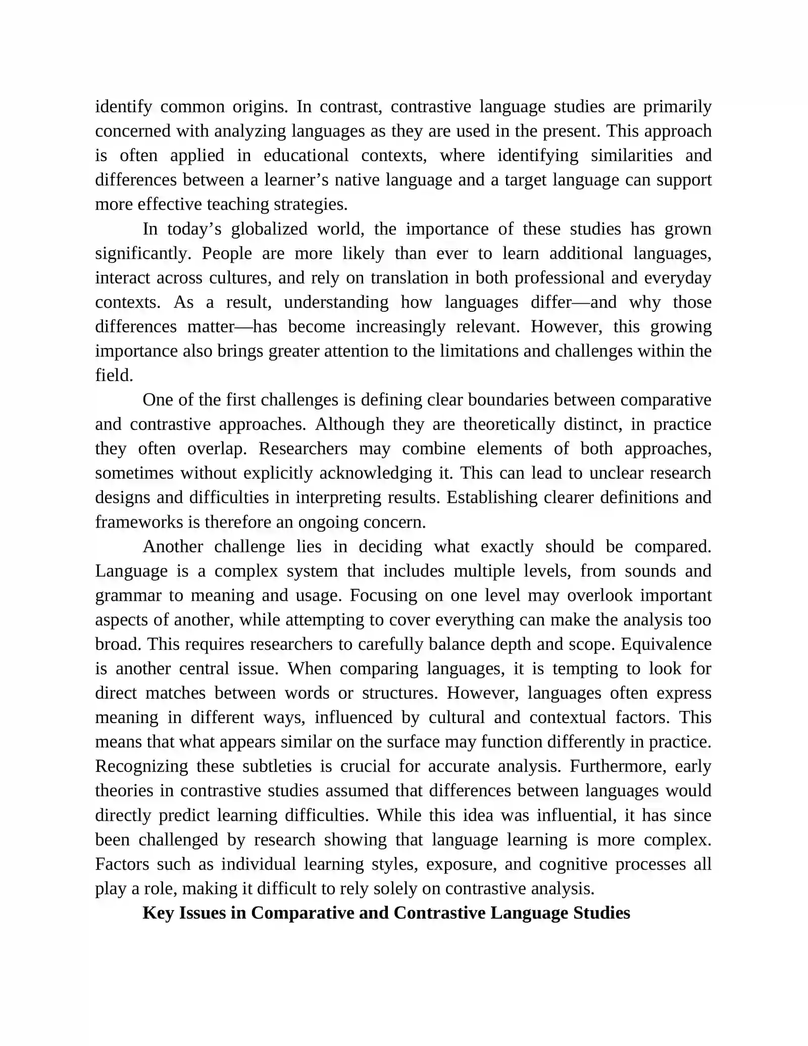 Key Issues in Comparative and Contrastive Language Studies 2