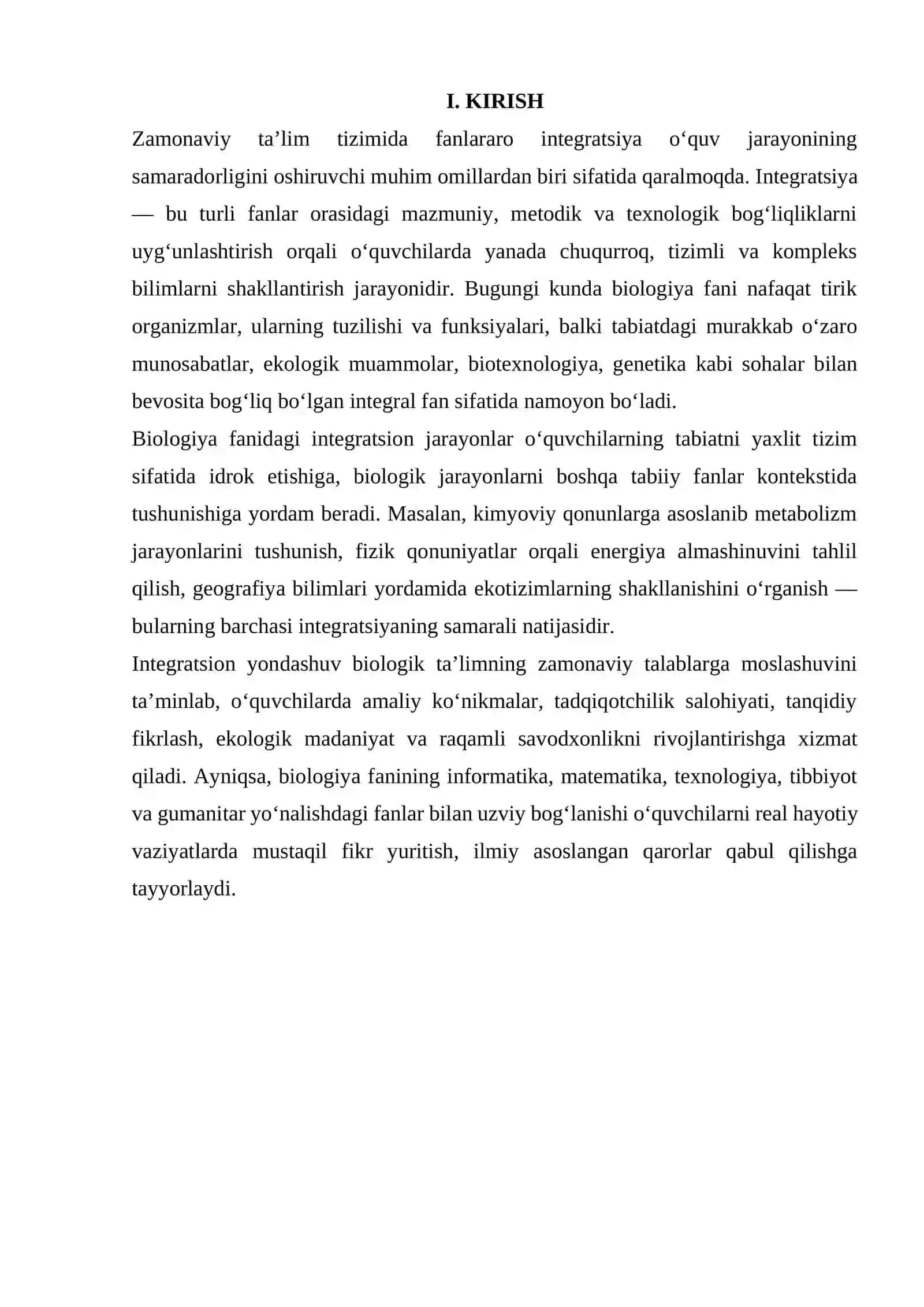 BIOLOGIYA FANLARIDAGI INTEGRATSION JARAYONLAR VA UNING TA’LIMDAGI AHAMIYATI 2