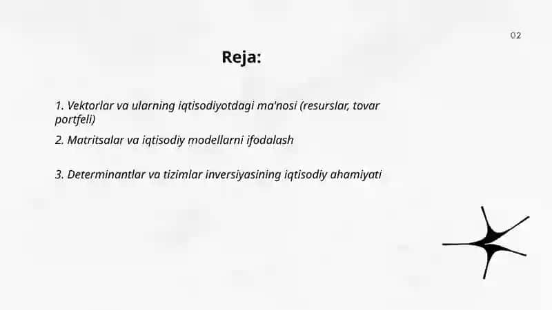 Chiziqli algebra elementlari va ularning iqtisodiyotdagi tatbiqi 2