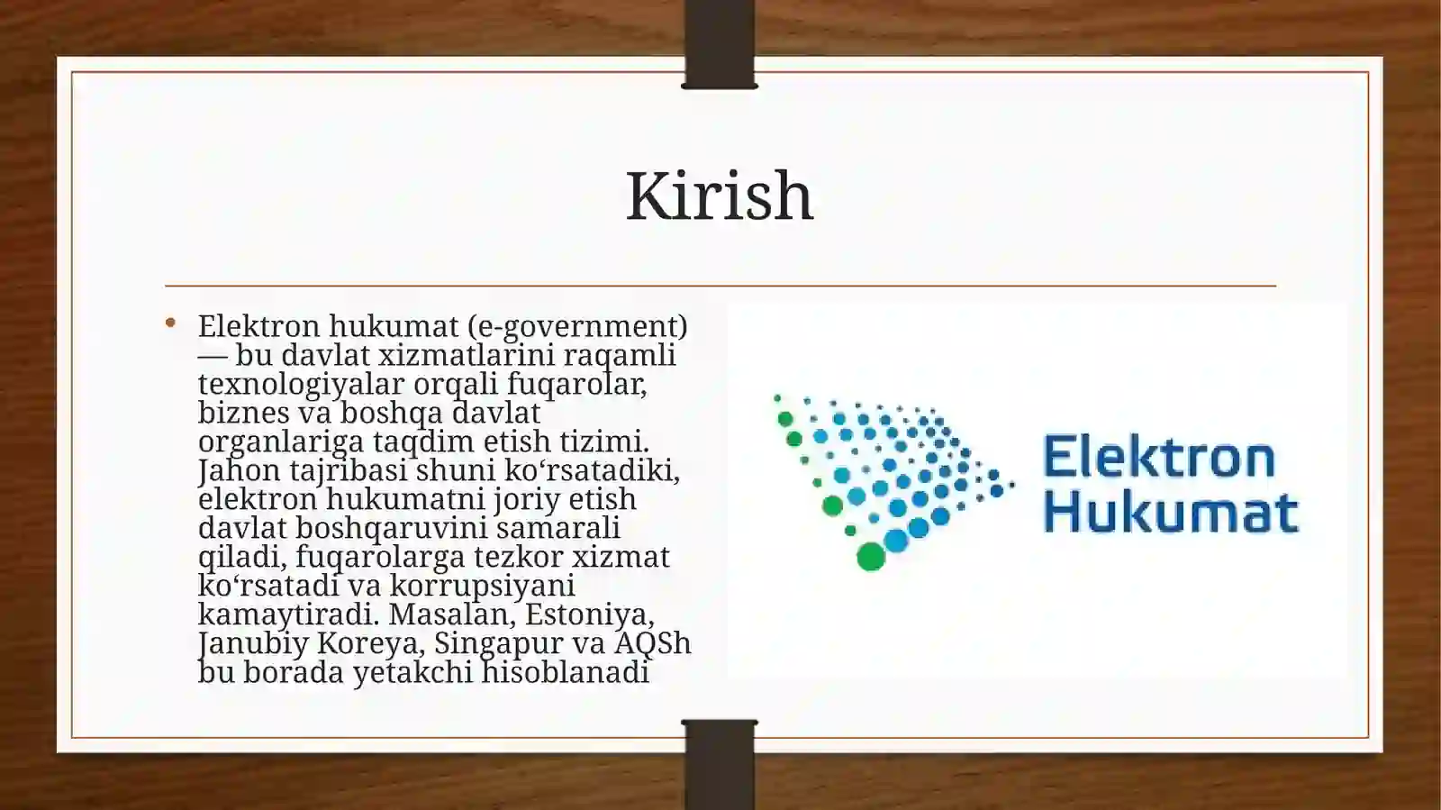 Elektron hukumatni joriyetishda jahon tajribasi 2