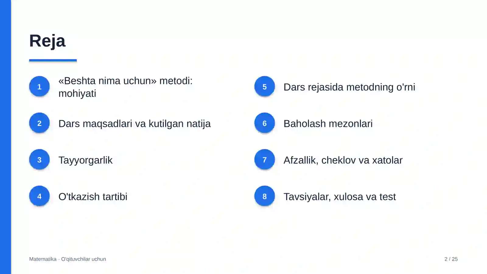 matematika darslarida beshta nima uchun metodidan foydalanish 2986 2