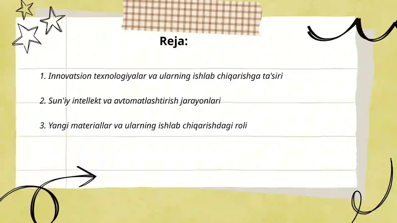 Ishlab chiqarishda fan-texnika taraqqiyotini jadallashtirish omillari va istiqboli. Zamonaviy texnologiyalar va yangi materiallar 2