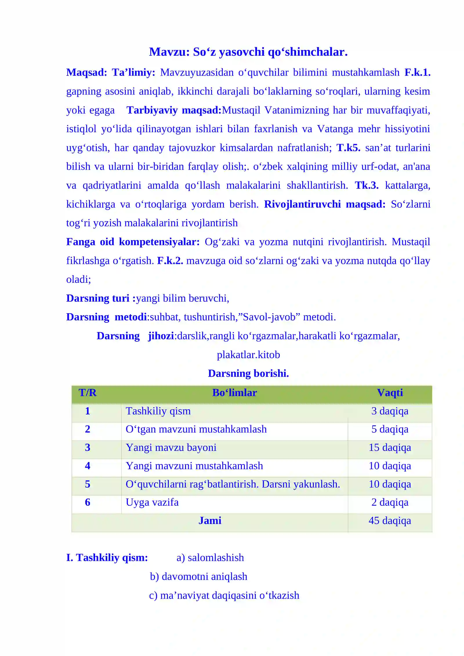 3-sinf Ona tili fanidan So'z yasovchi qo'shimchalar 2-chorak dars ishlanma 2
