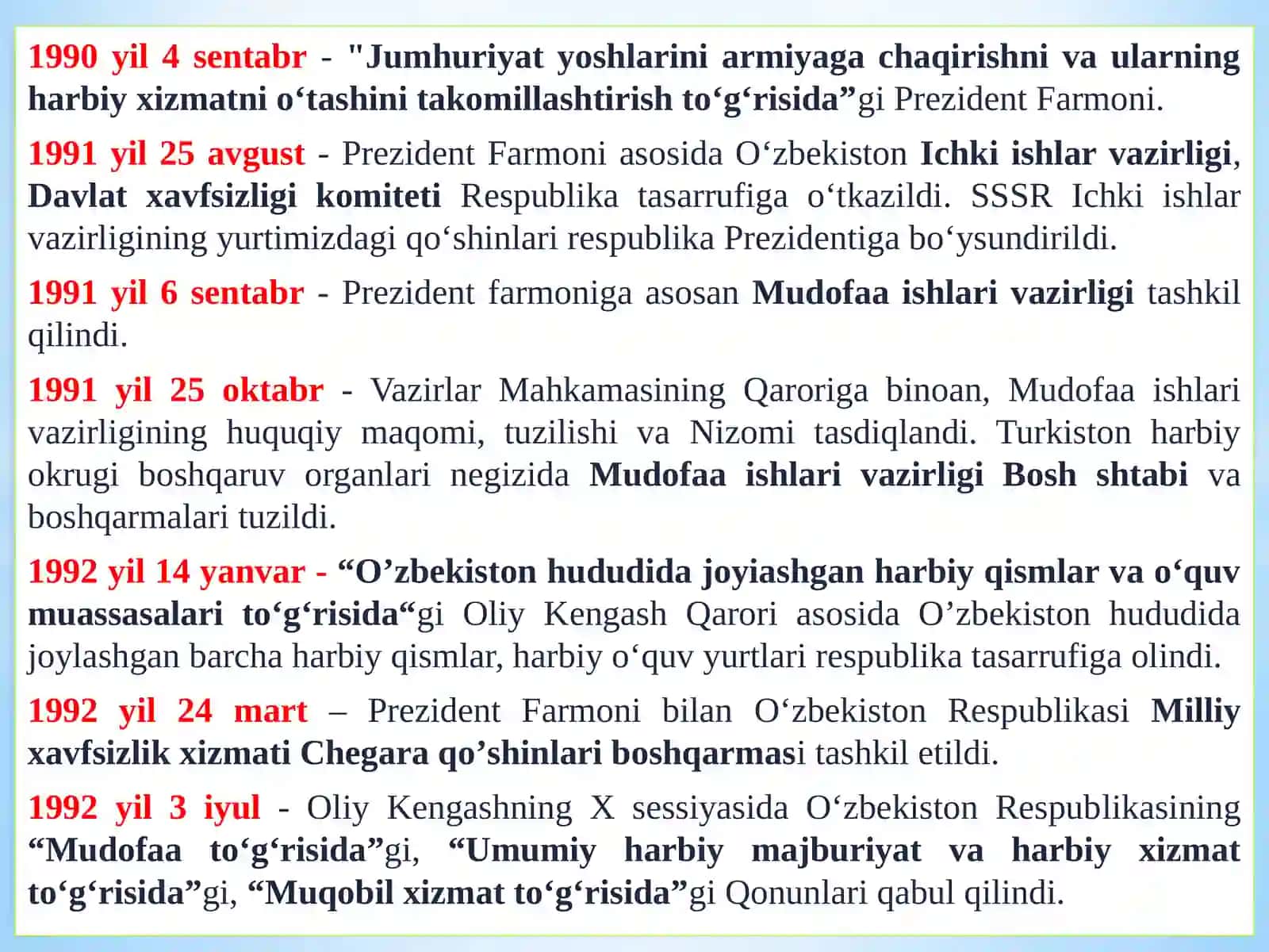 O’ZBEKISTONDA QUROLLI KUCHLAR, ICHKI ISHLAR VA DAVLAT XAVFSIZLIK, FAVQULOTDA VAZIYATLAR XIZMATLARI TIZIMIDAGI ISLOHOTLAR 2