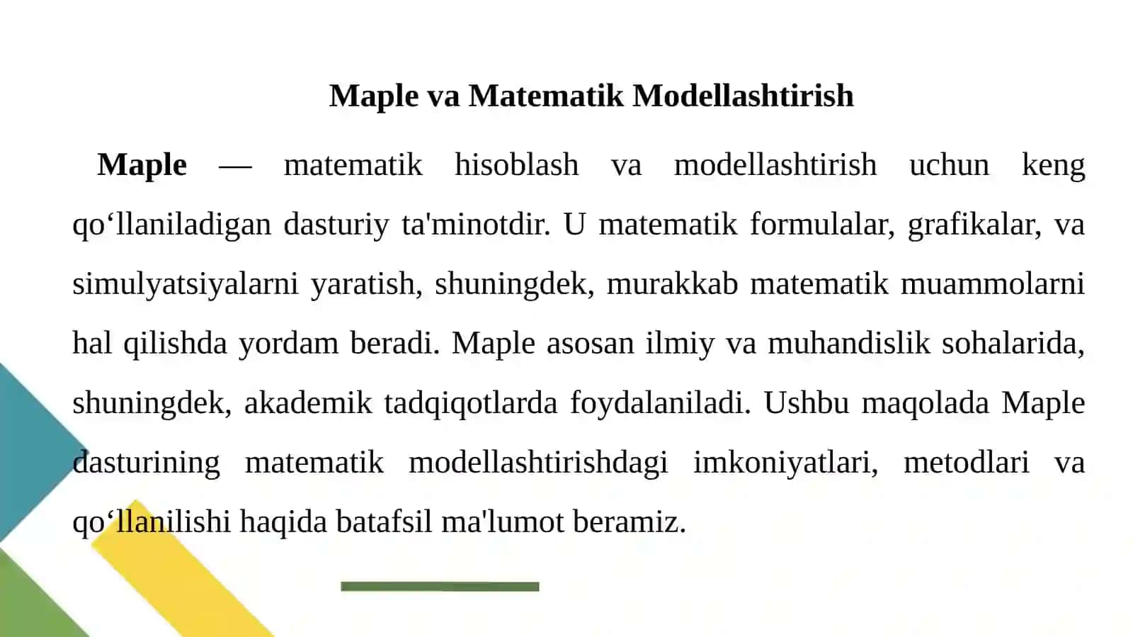 Matematik Modellashtirishda Maple 2