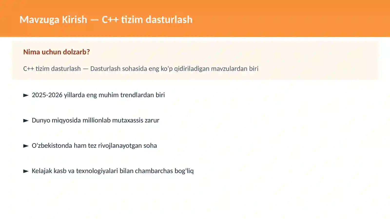C++ VA TIZIM DASTURLASH 2