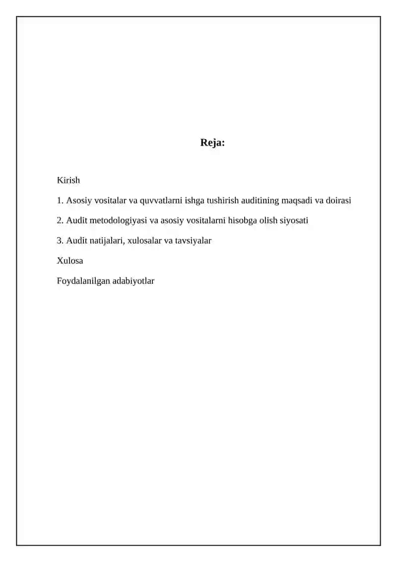Asosiy vositalar va quvvatlarni ishga tushirish auditi 2