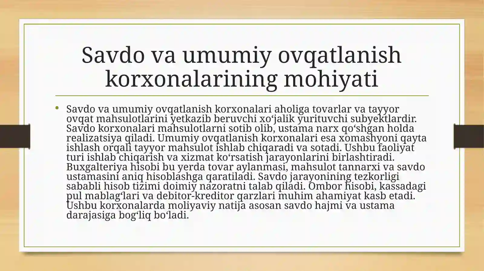 Savdova umumiy ovqatlanish korxonalari 2