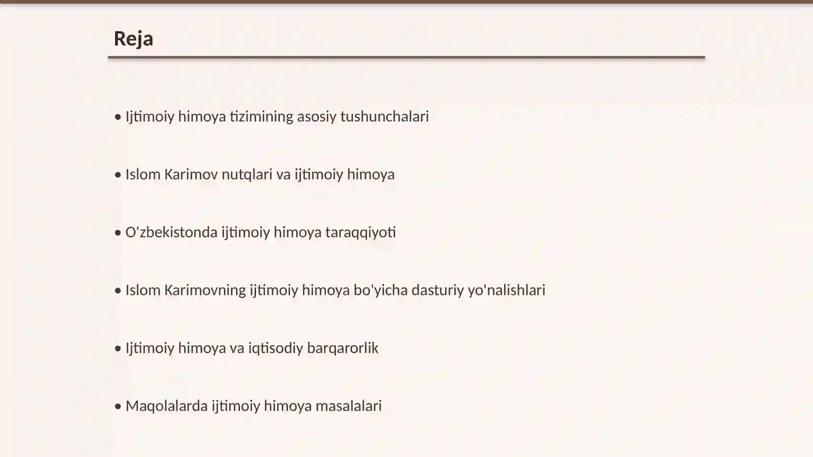 Islom Karimov nutq va maqolalarda ijtimoiy himoya asoslari togrisida 2