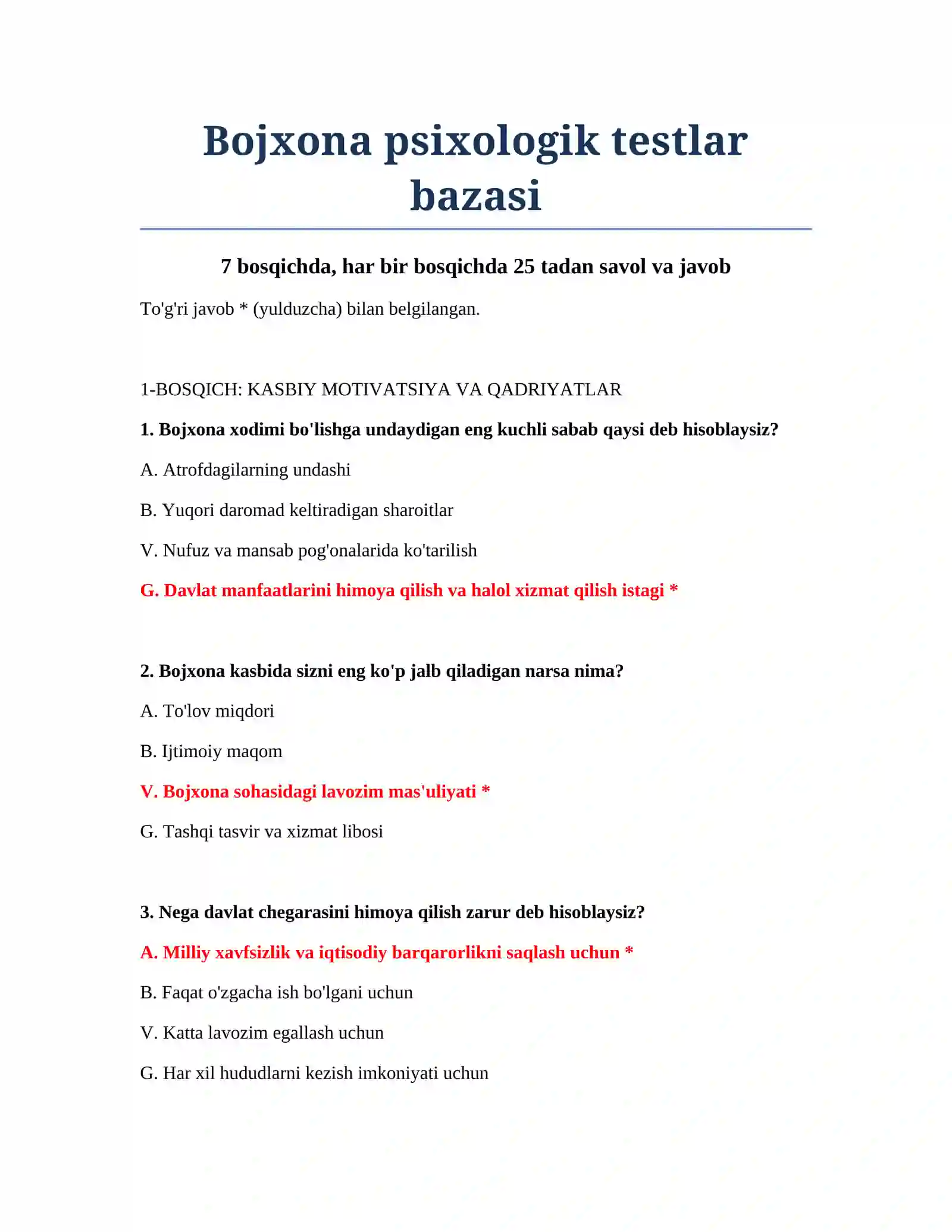 Bojxona psixologik testlar bazasi 2