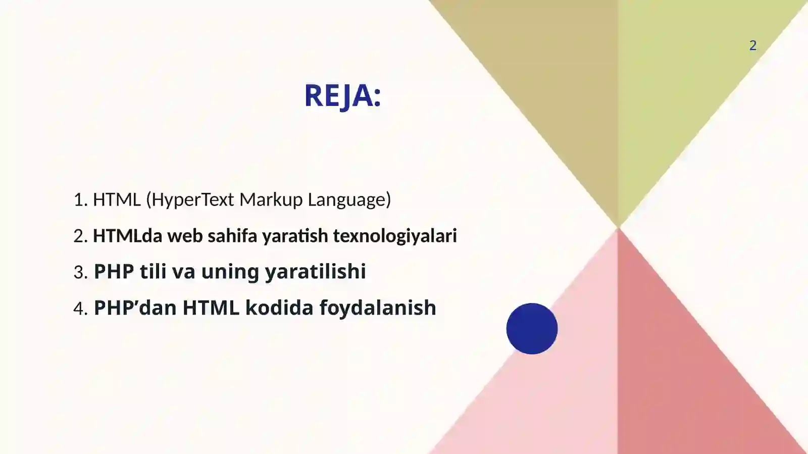 Tibbiyotda axborot texnologiyalari fanidan “PHP tilida kafedra veb-sahifasini yaratish” mavzusida tayyorlangan prezentatsiya 2