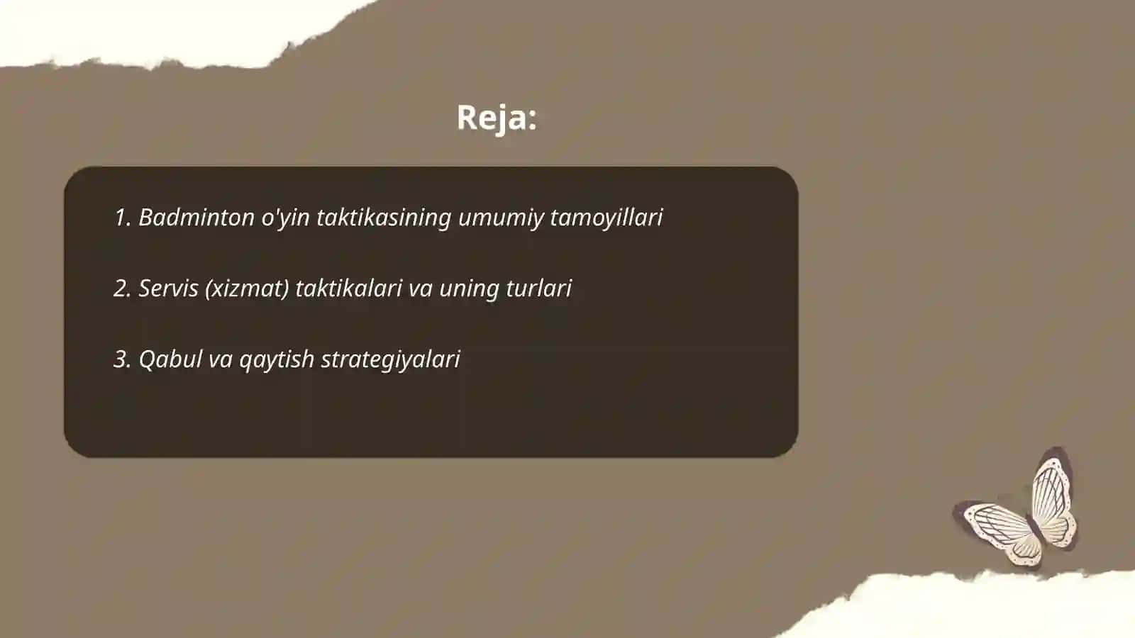 Badminton ôyin taktikasi tavsifi va bôlimlari 2