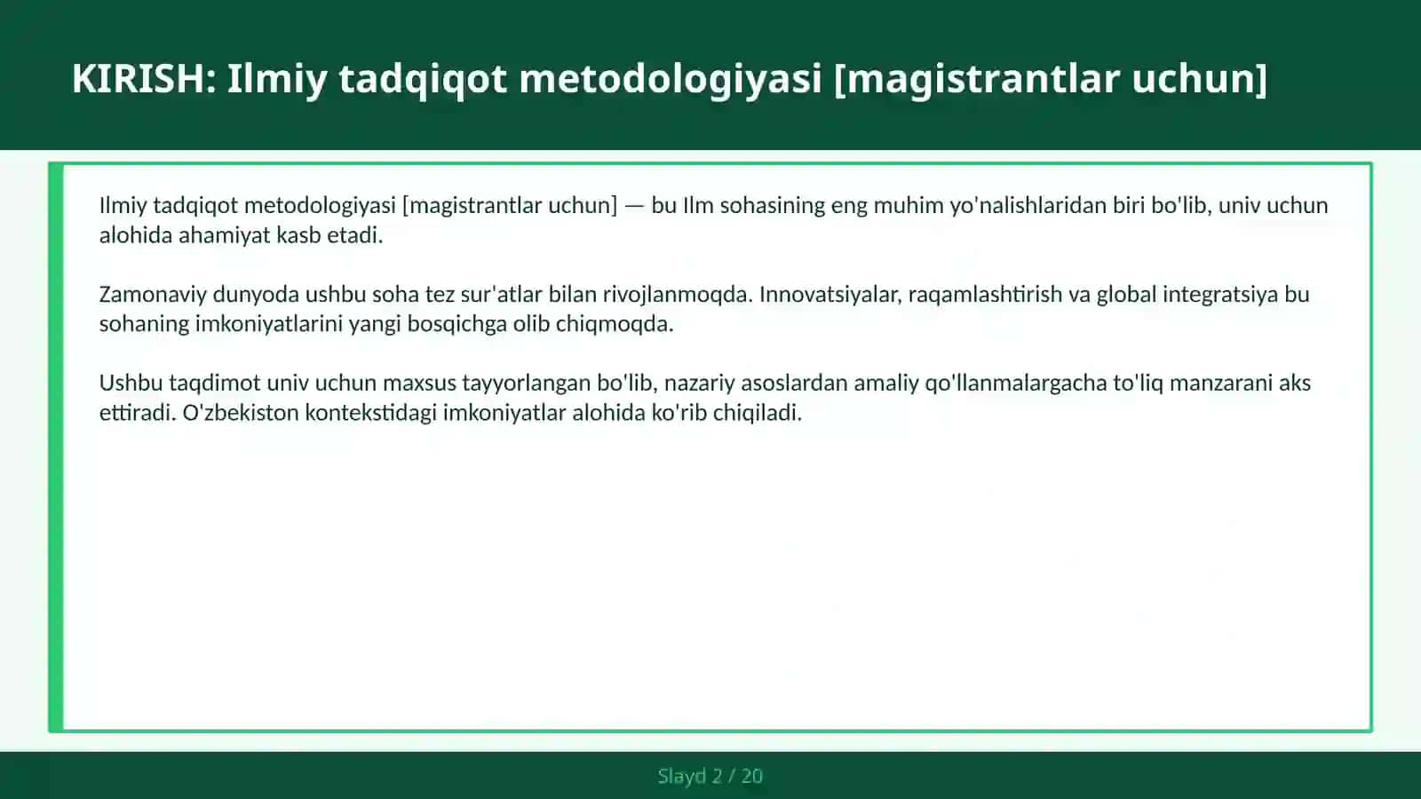 Ilmiy tadqiqot metodologiyasi [magistrantlar uchun] 2