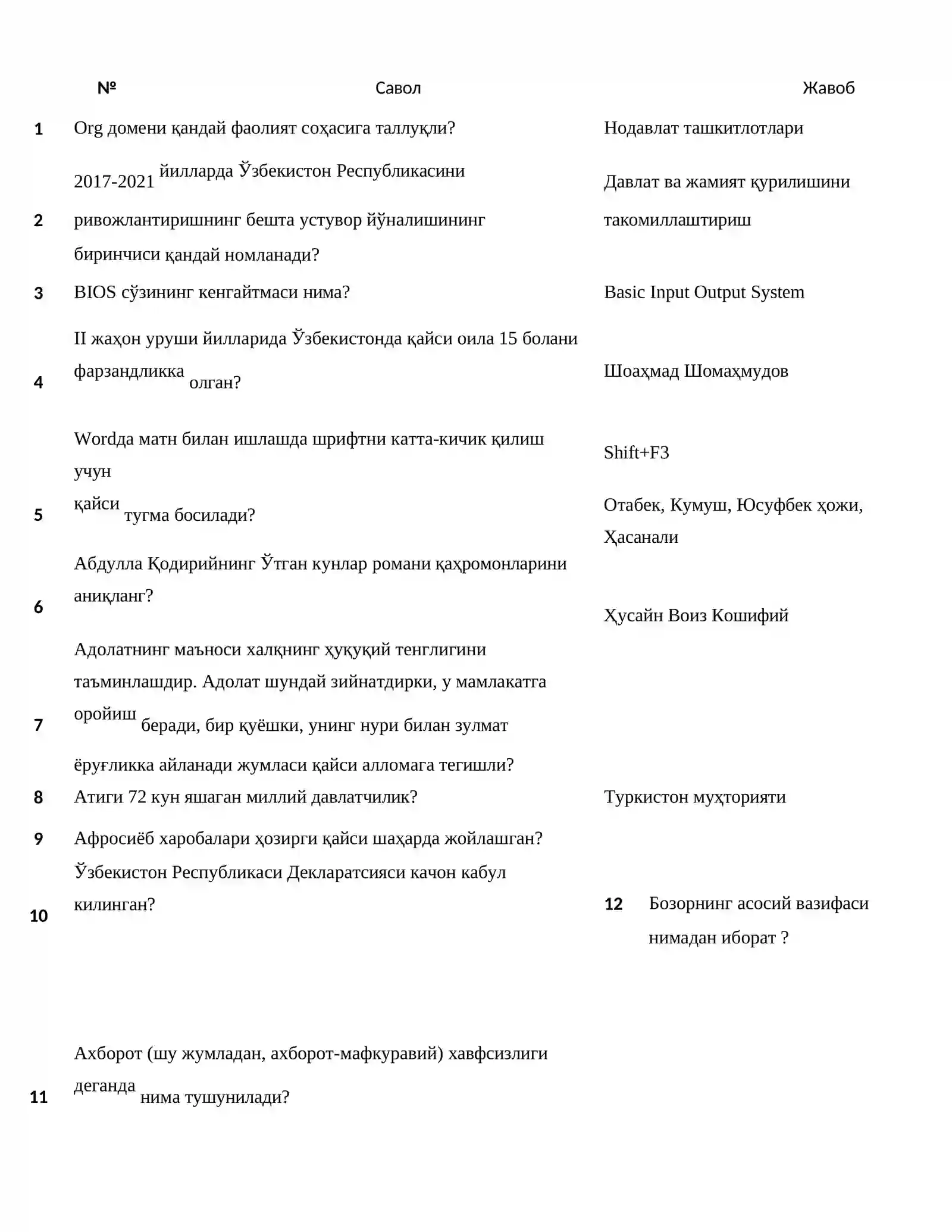 2026 – Eng yangi ARGOS test savollariga javoblar 2