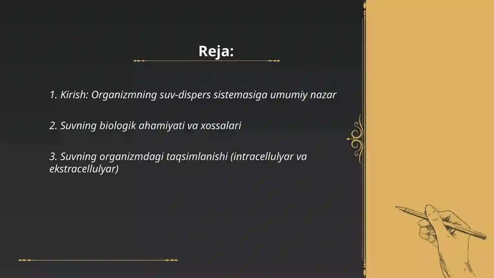 Organizmning suv-dispers sistema mavzusini slayd qilib ber 2