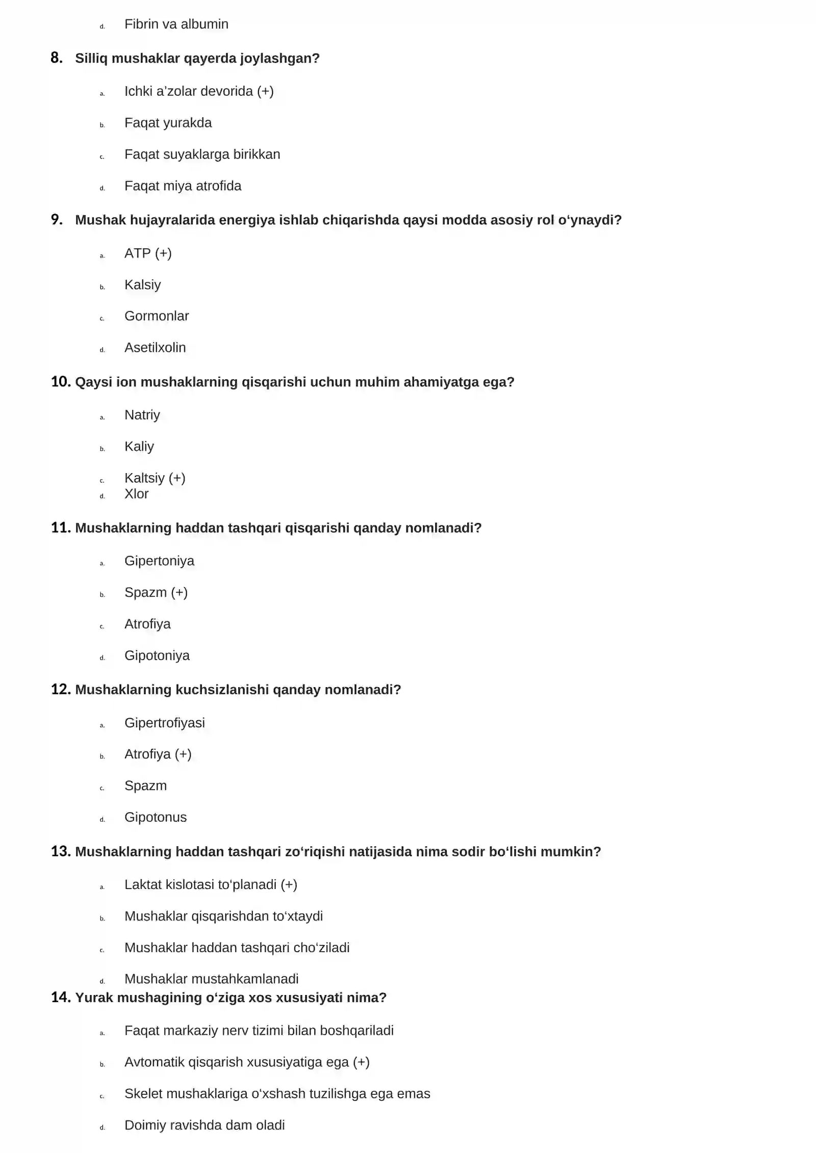 Mushaklar Fiziologiyasi Testlari 2