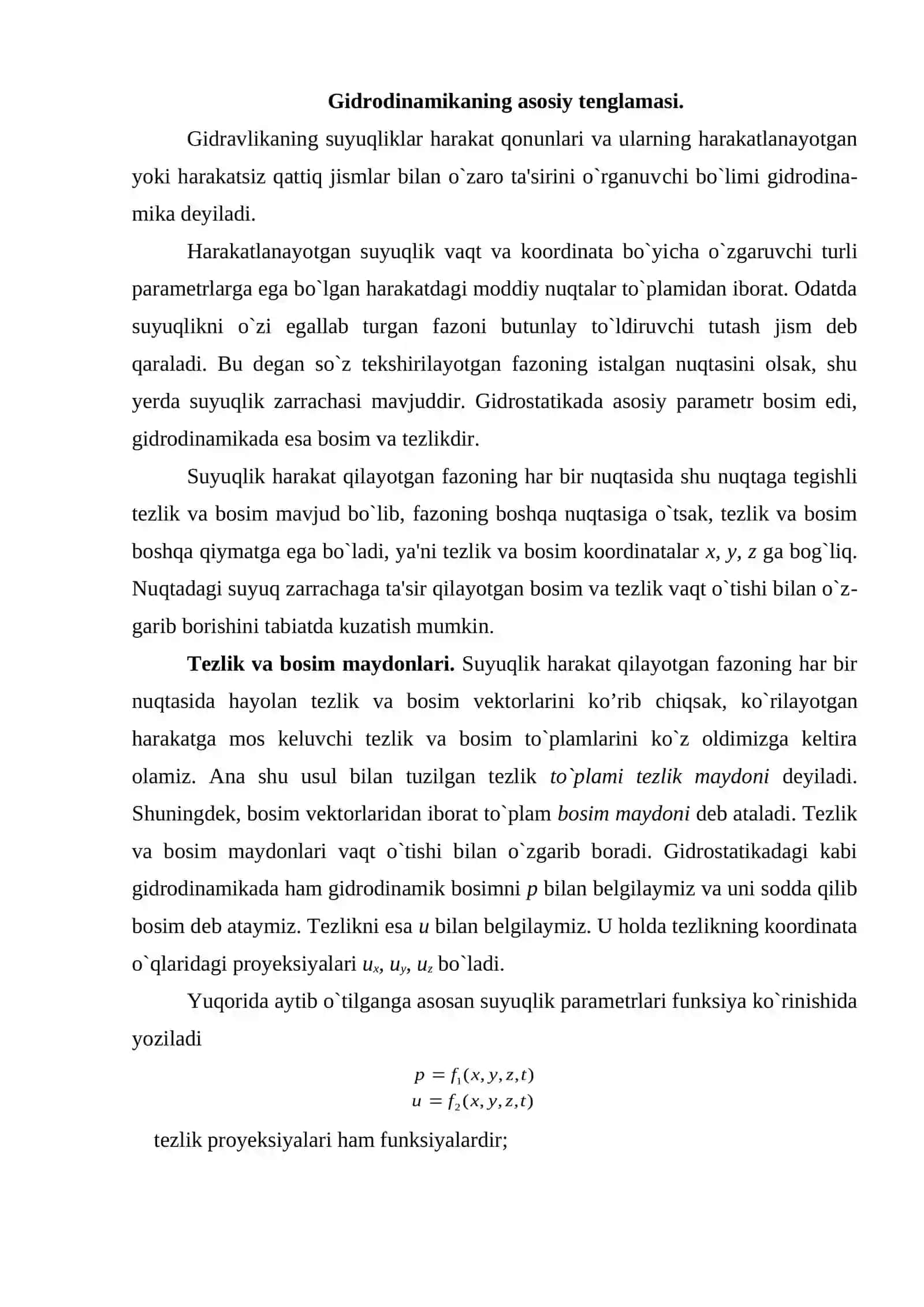 Suyuqlik kinematikasining asosiy tushunchasi suyuqlik bosimini o’rganish uslubi 2