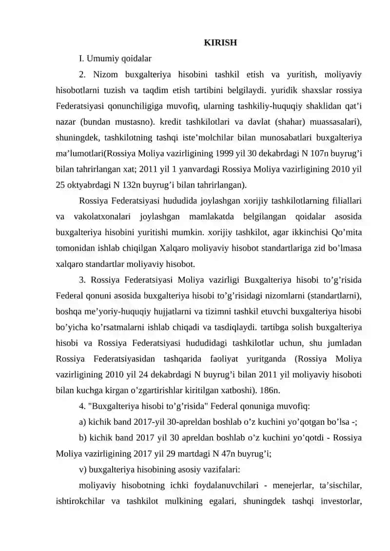 Rossiya Federatsiyasida buxgalteriya hisobi va moliyaviy hisobotni yuritish to’g’risidagi nizom 2
