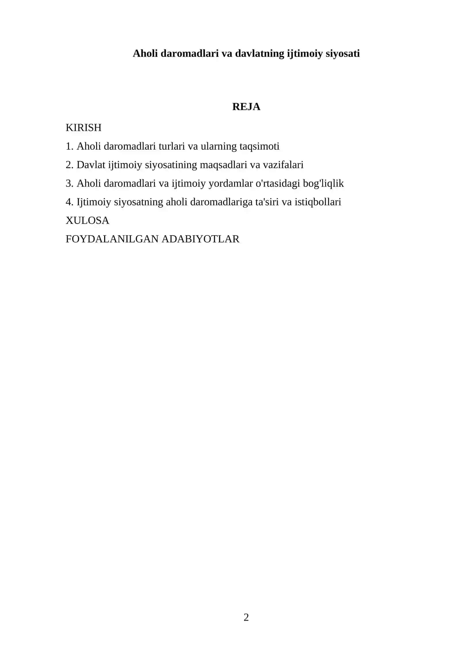 Aholi daromadlari va davlatning ijtimoiy siyosati 2
