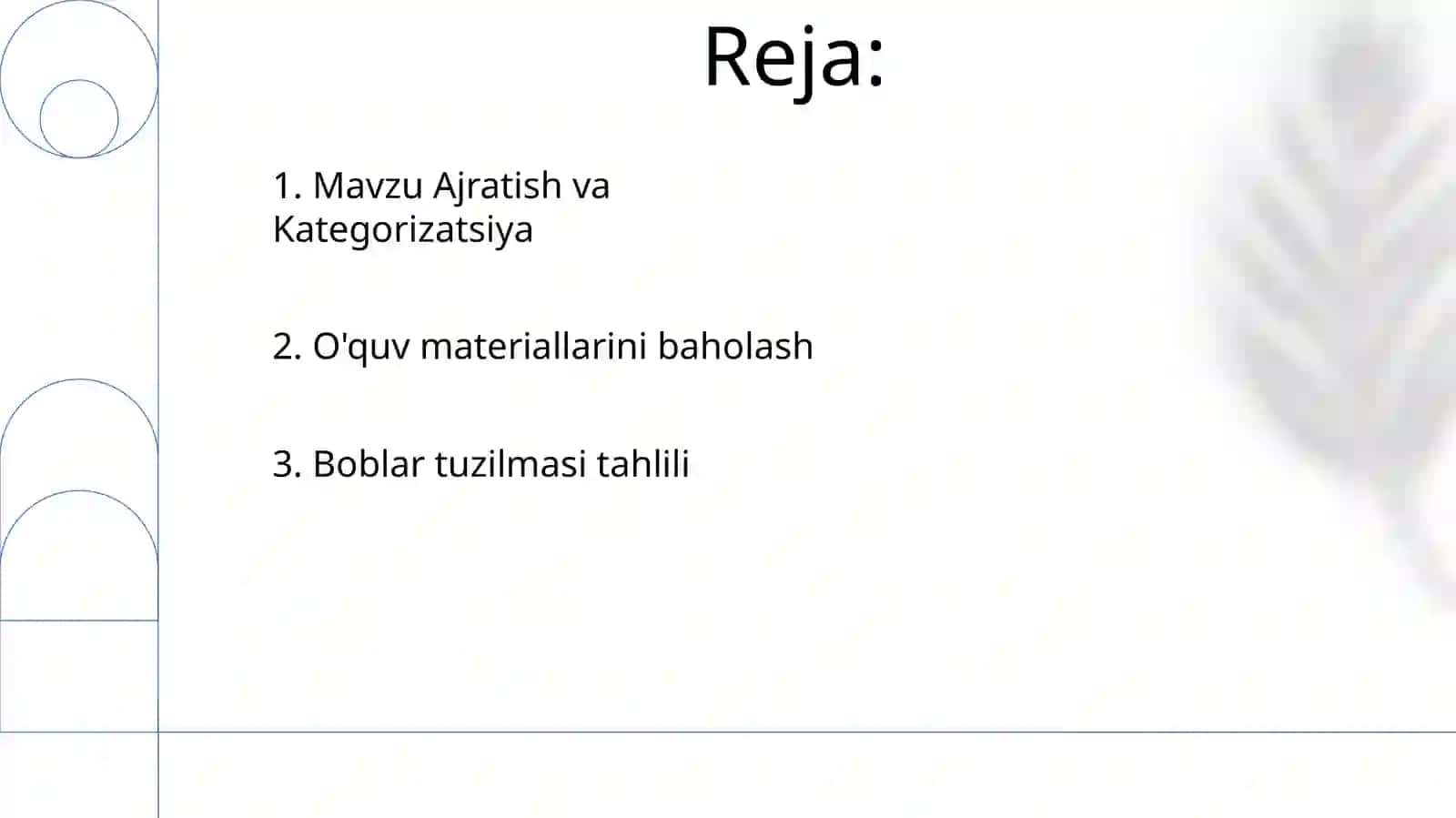 O’zbek tilidan darslik va o’quv qo’llanmalarning boblari va mavzularini o’rganish 2