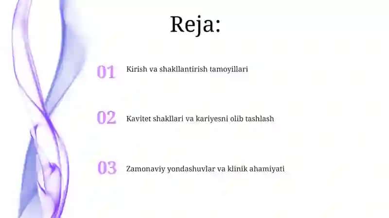 Stomatologiyada V.G blek boyicha 1 sinf kovak tayyorlashning oʻziga xosligi 2