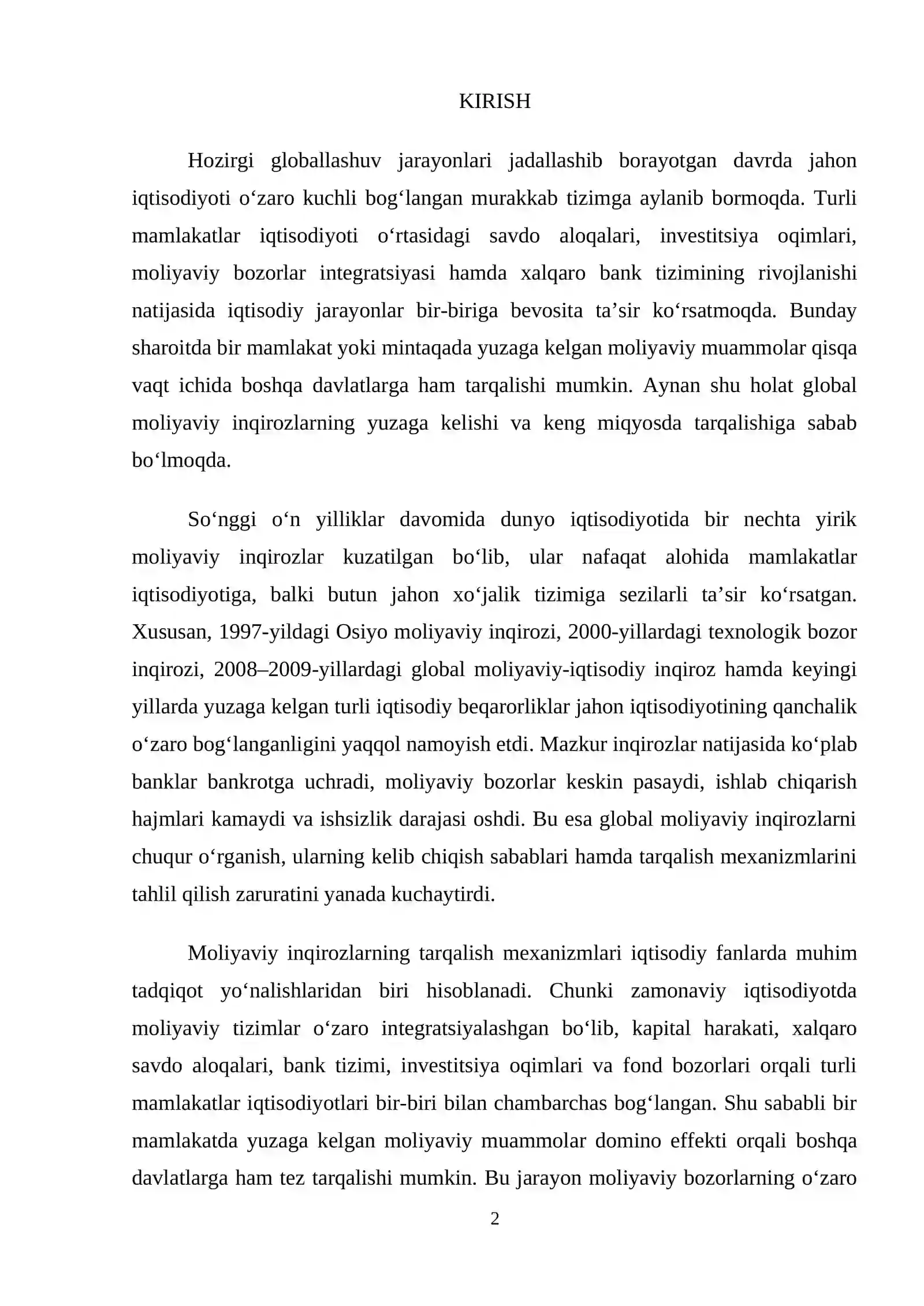 Global moliyaviy inqirozlarning tarqalish mexanizmlari 2