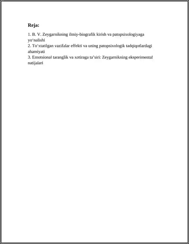 B. V ZEYGARNIKNING PATOPSIXALOGIYA TARAQQIYOTIGA QOSHGAN HISSASI 2