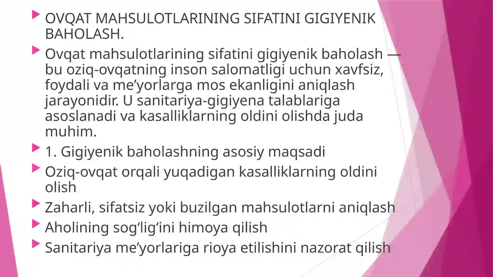 OVQAT MAHSULOTLARINING SIFATINI GIGIYENIK BAHOLASH 2