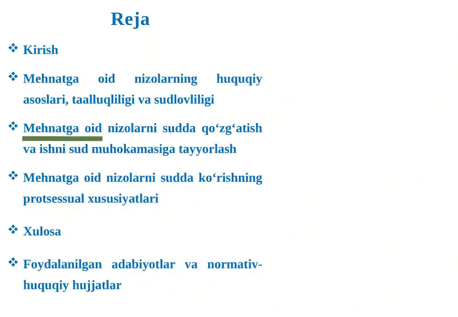 Mehnatga oid nizolarning huquqiy asoslari, taalluqliligi va sudlovliligi 2