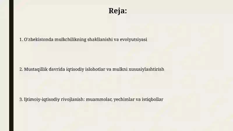 Iqtisodiy-ijtimoiy tizimlar va mulkchilik munosabatlari(O’zbekistonbo’yicha) 2