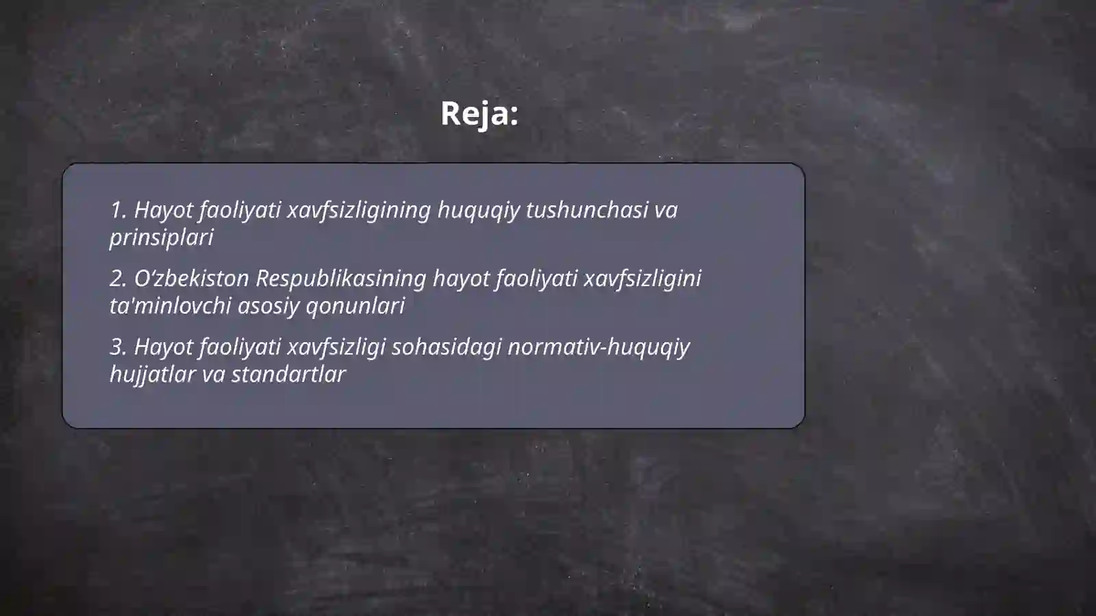 Hayot faoliyati xavfsizligining huquqiy va tashkiliy asoslari 2