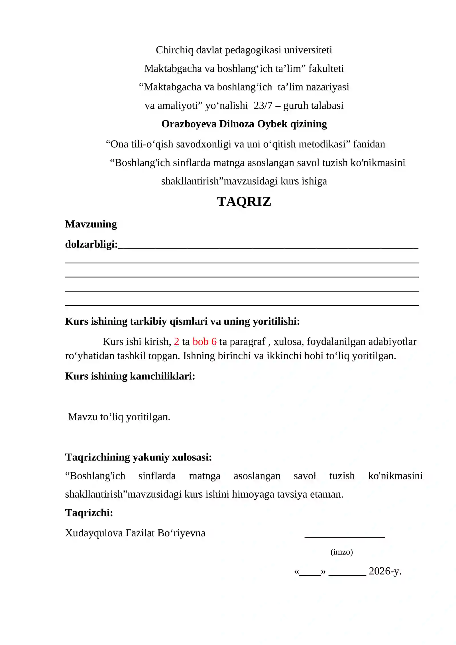 Boshlang'ich sinflarda matnga asoslangan savol tuzish ko'nikmasini shakllantirish 2